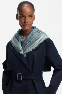 Logo-print scarf in voile, Blue