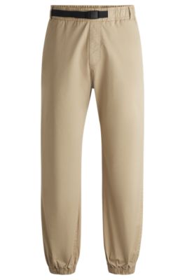 Hugo Boss Tapered-fit Trousers In Stretch Gabardine With Branded Belt In Beige