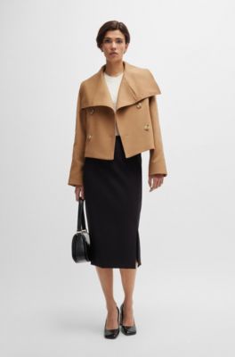 Abrigo cruzado de tejido el&aacute;stico, Beige