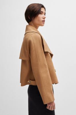 Abrigo cruzado de tejido el&aacute;stico, Beige