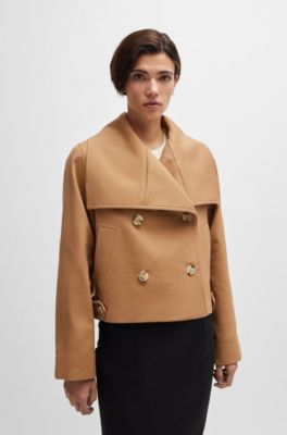 Abrigo cruzado de tejido el&aacute;stico, Beige