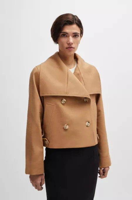 Double-breasted coat in stretch material