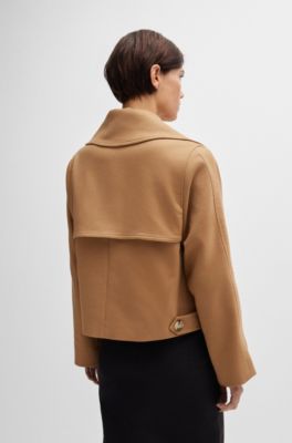 Abrigo cruzado de tejido el&aacute;stico, Beige