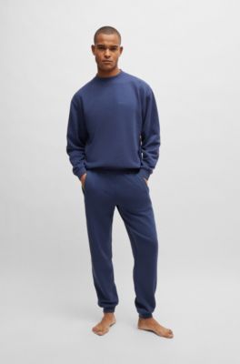 Cotton-terry tracksuit bottoms with flocked logo, Dark Blue