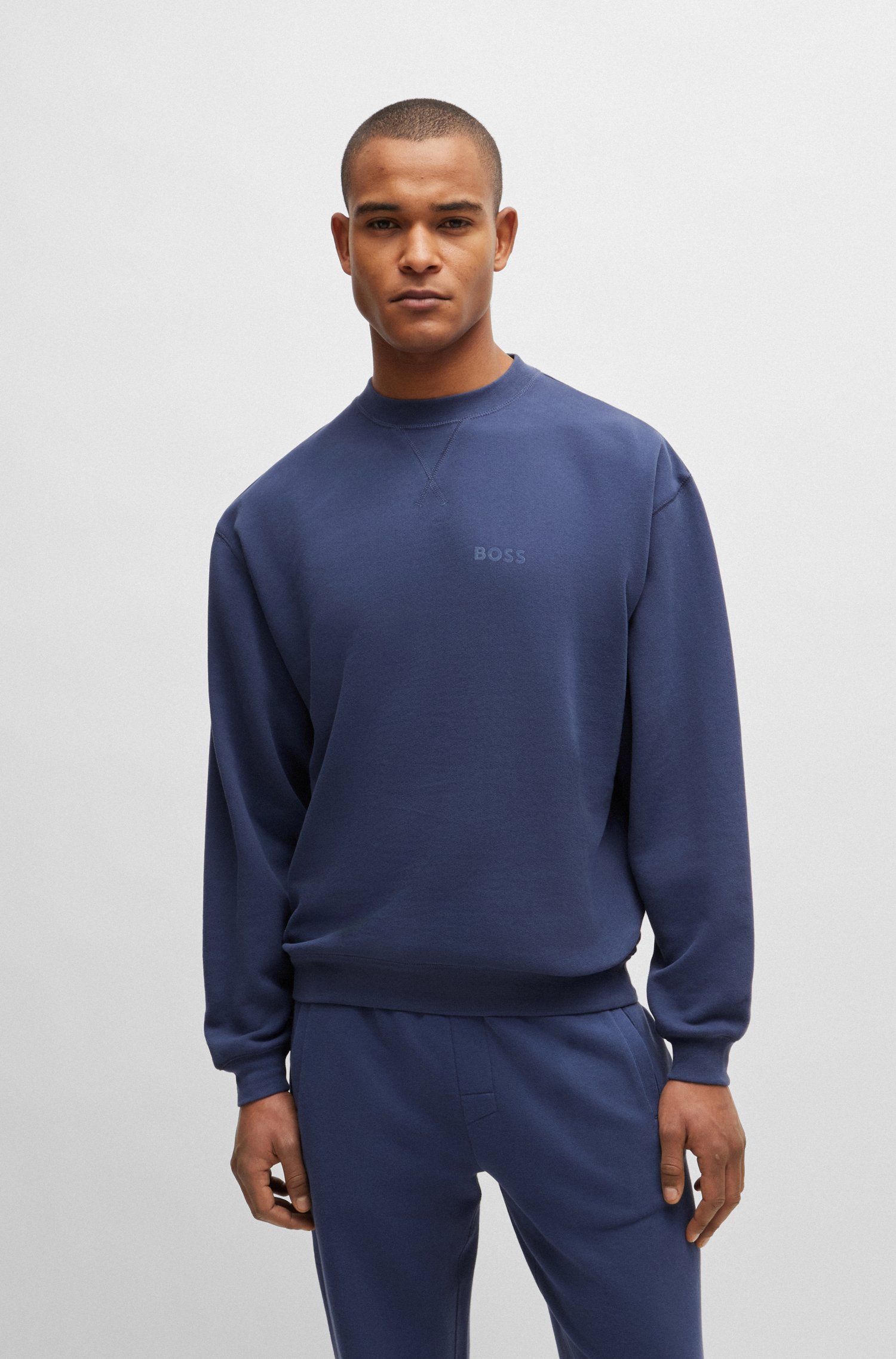 Cotton-terry relaxed-fit sweatshirt with flocked logo
