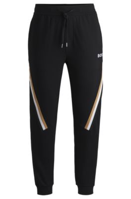 Hugo Boss Cotton-terry Tracksuit Bottoms With Signature-stripe Tape In Black