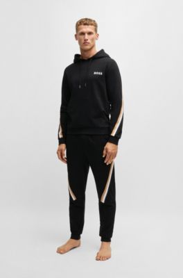 Cotton-terry hoodie with signature-stripe tape, Black