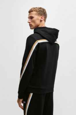 Cotton-terry hoodie with signature-stripe tape, Black