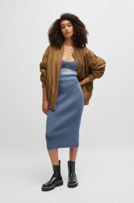 Falda tubo de punto con canal&eacute; en dos tonos, Azul