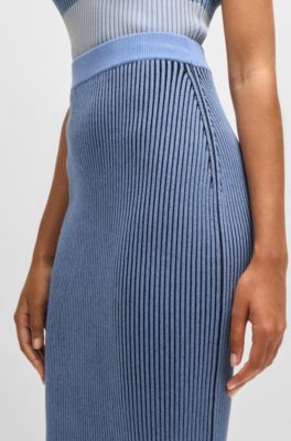 Falda tubo de punto con canal&eacute; en dos tonos, Azul