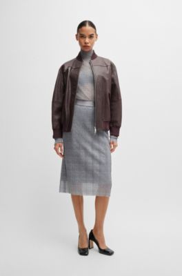 Leather bomber jacket with embossed crocodile motif, Light Red