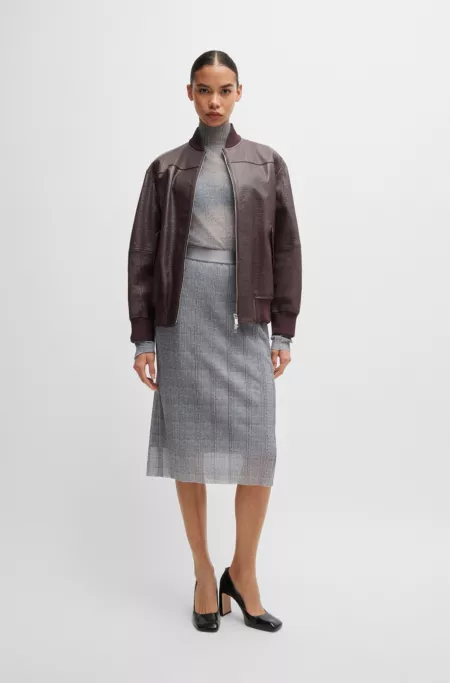 Leather bomber jacket with embossed crocodile motif