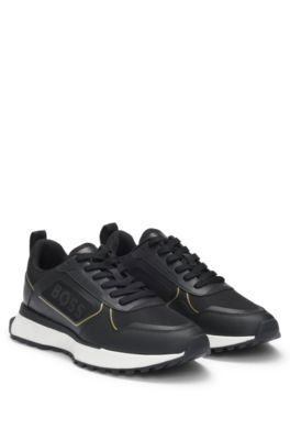 Hugo Boss Mixed-material Trainers With Large Side-panel Logo In Black