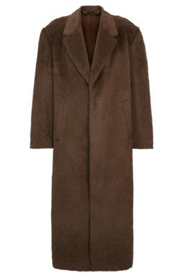 Hugo Boss Single-breasted, Regular-fit Coat In Alpaca And Wool In Brown