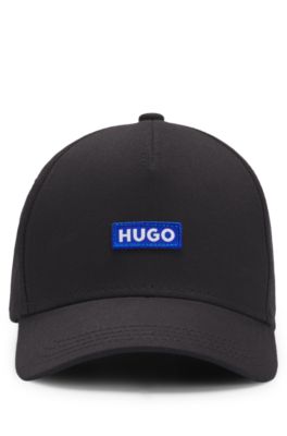 Cotton-twill cap with blue logo patch, Black