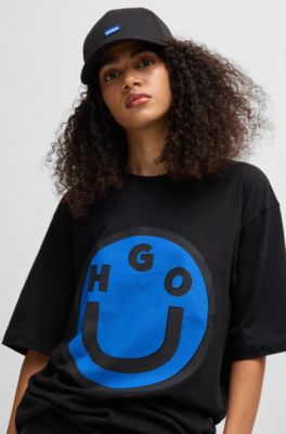 Cotton-twill cap with blue logo patch, Black