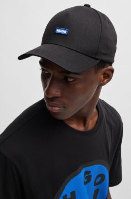 Cotton-twill cap with blue logo patch, Black
