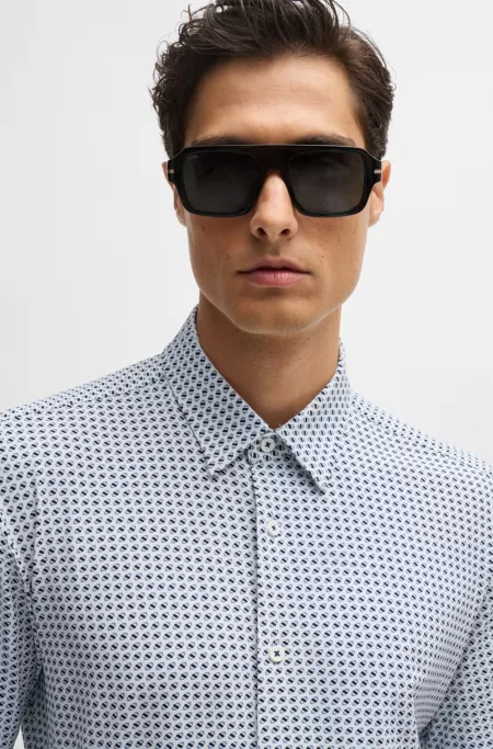 Slim-fit shirt in printed performance-stretch fabric