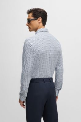 Slim-fit shirt in printed performance-stretch fabric, Light Blue