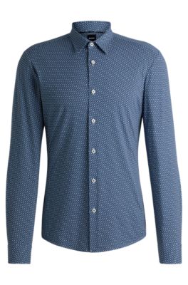 Slim-fit shirt in monogram-print performance-stretch material, Light Blue