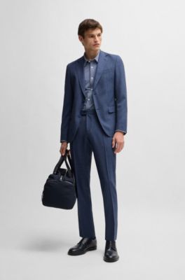 Slim-fit shirt in monogram-print performance-stretch material, Light Blue