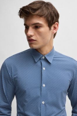 Slim-fit shirt in monogram-print performance-stretch material, Light Blue