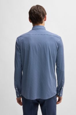 Slim-fit shirt in monogram-print performance-stretch material, Light Blue