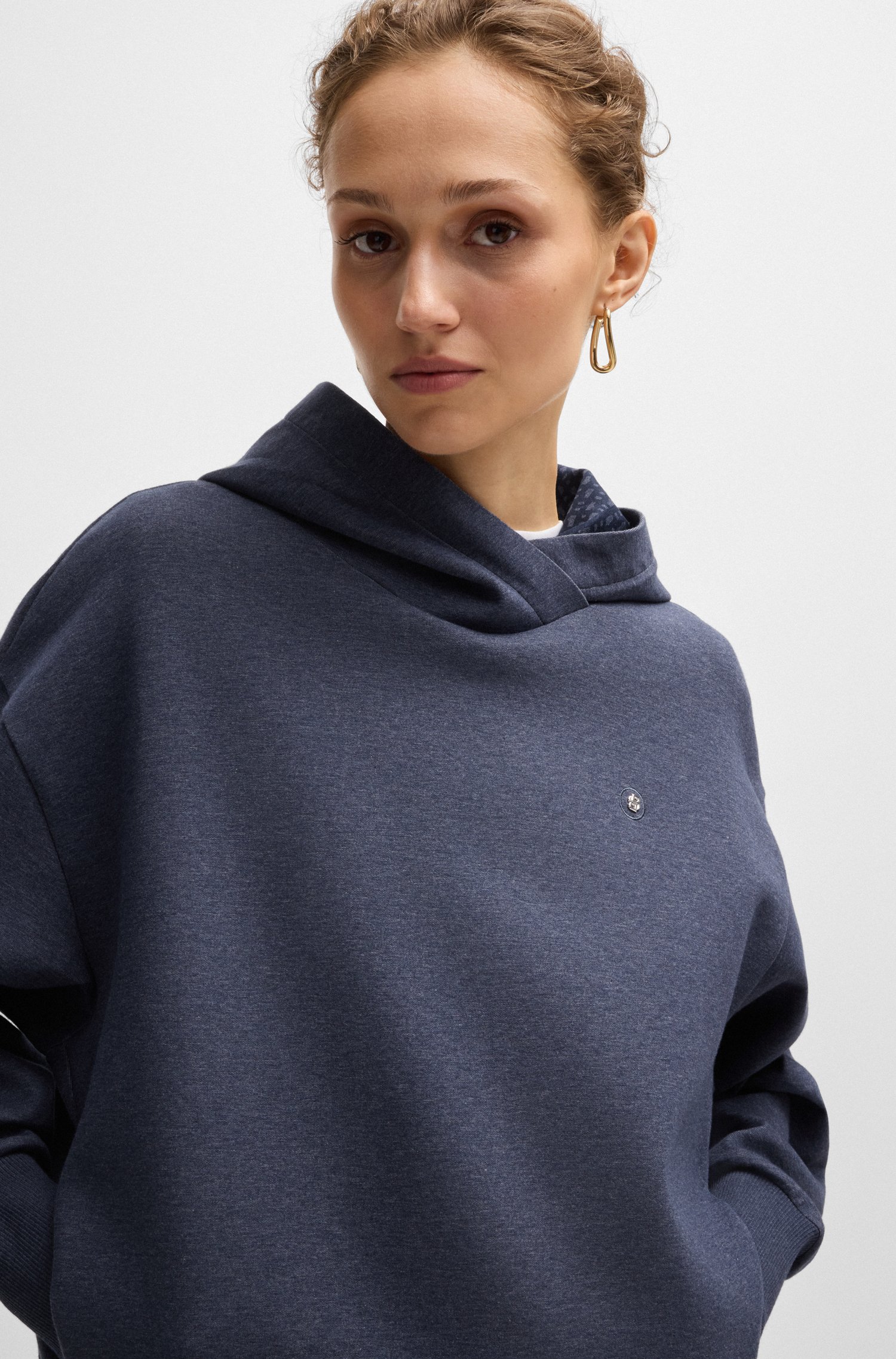 Melange-cotton hoodie with Double B monogram