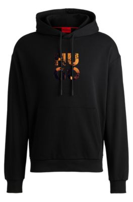 Cotton-terry regular-fit hoodie with stacked logo, Black