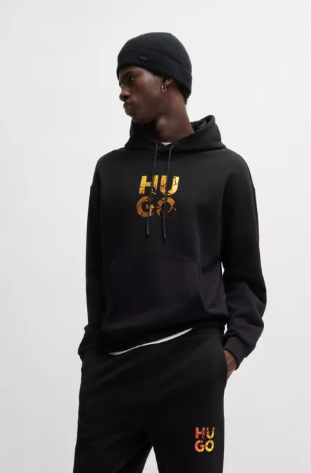 Cotton-terry regular-fit hoodie with stacked logo
