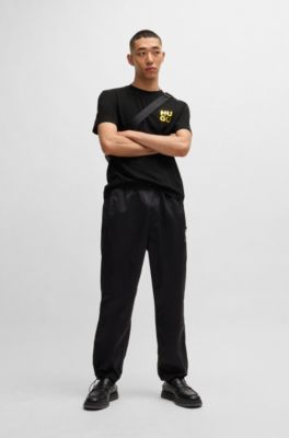 Camiseta de punto de algod&oacute;n con logo apilado estampado, Negro