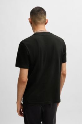 Camiseta de punto de algod&oacute;n con logo apilado estampado, Negro