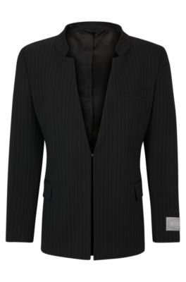 Hugo Boss Regular-fit, Wool-blend Pinstriped Blazer In Black