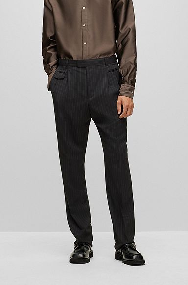 Pinstriped straight-leg trousers in a wool blend, Black