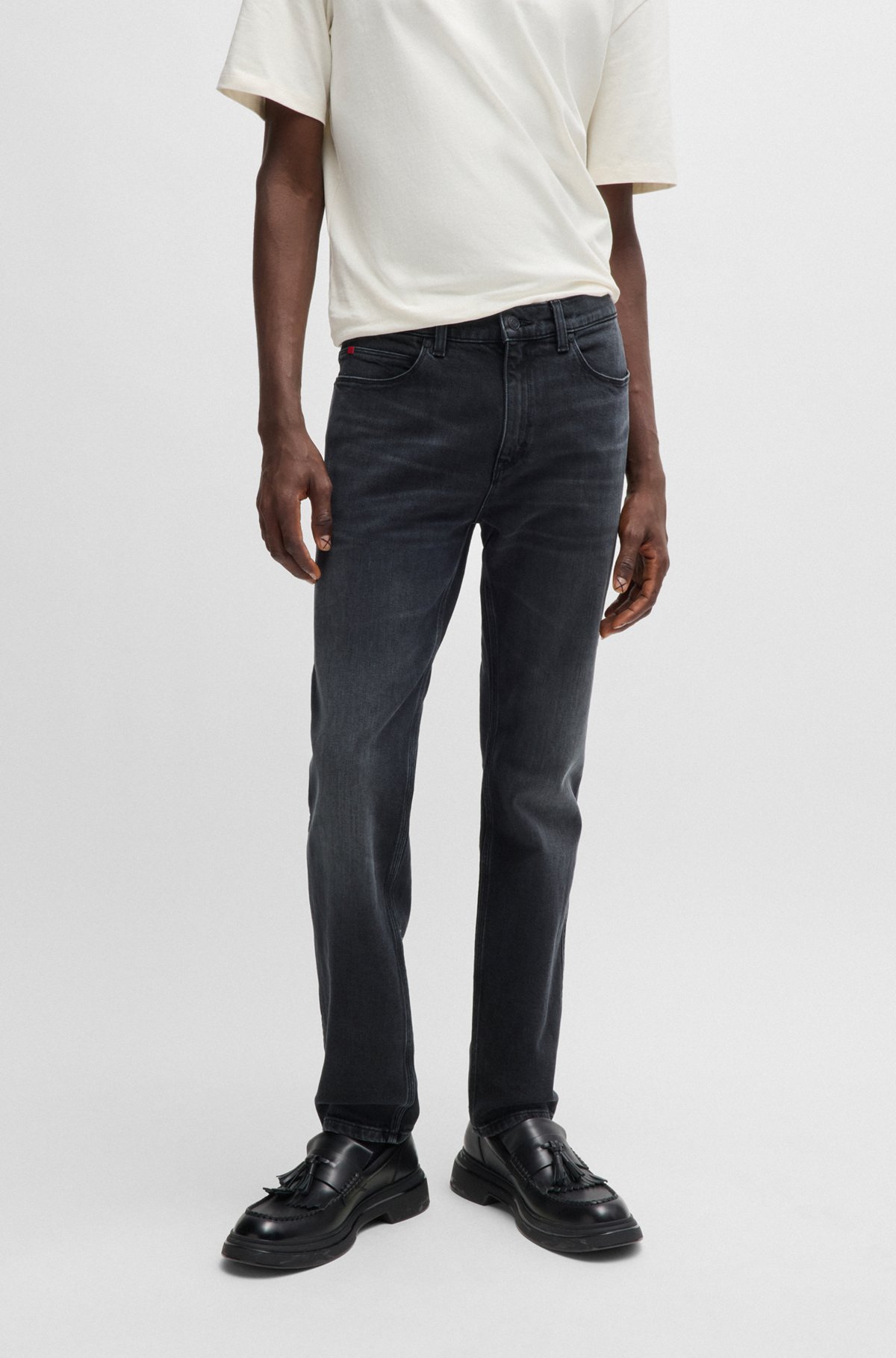 HUGO - Slim-fit jeans in black stretch denim - Black HUGO - Slim-fit jeans in black stretch denim - Black