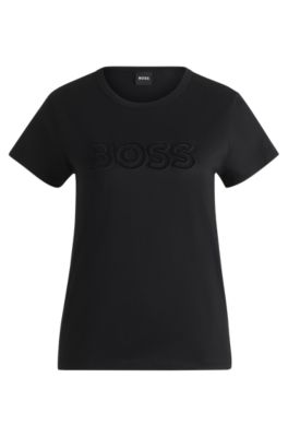 T-shirt en coton merceris&eacute; avec logo, Noir