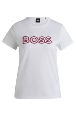 Hugo Boss Mercerized-cotton T-shirt With Logo Detail In Multi