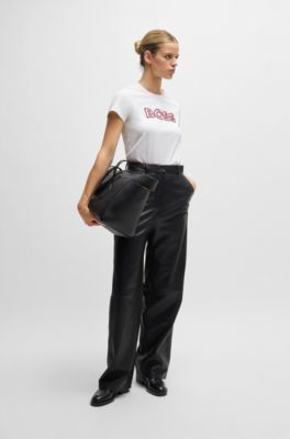 T-shirt en coton merceris&eacute; avec logo, Blanc