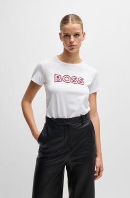 T-shirt en coton merceris&eacute; avec logo, Blanc