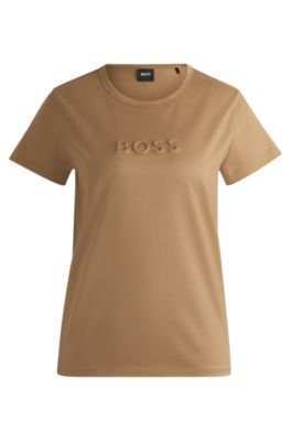 T-shirt en coton merceris&eacute; avec logo, Beige