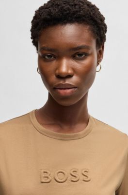 T-shirt en coton merceris&eacute; avec logo, Beige