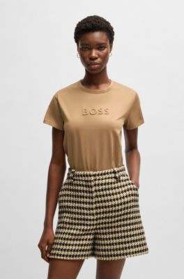 T-shirt en coton merceris&eacute; avec logo, Beige