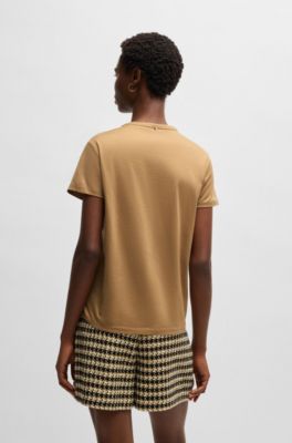 T-shirt en coton merceris&eacute; avec logo, Beige