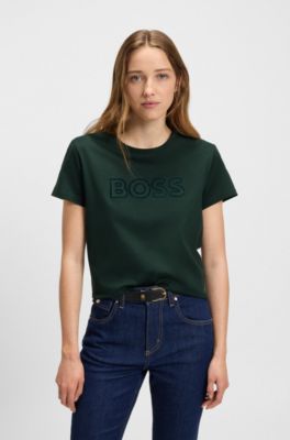 T-shirt en coton merceris&eacute; avec logo, Chaux