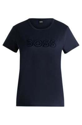 Camiseta de algod&oacute;n mercerizado con detalle de logo, Azul oscuro
