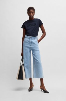 Camiseta de algod&oacute;n mercerizado con detalle de logo, Azul oscuro