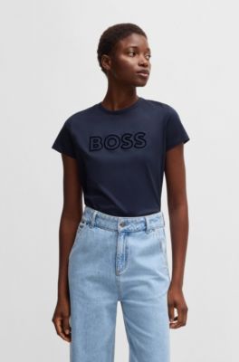 Camiseta de algod&oacute;n mercerizado con detalle de logo, Azul oscuro
