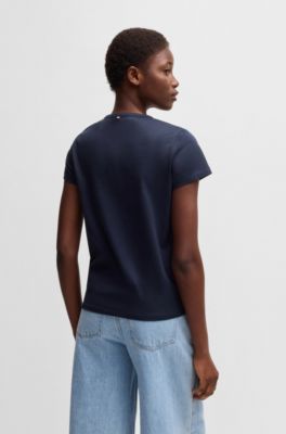 Camiseta de algod&oacute;n mercerizado con detalle de logo, Azul oscuro