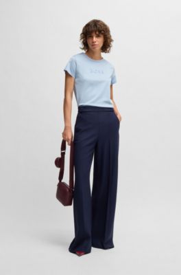 Camiseta de algod&oacute;n mercerizado con detalle de logo, Celeste