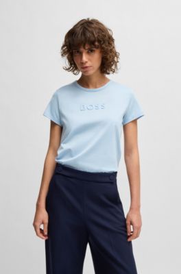 Camiseta de algod&oacute;n mercerizado con detalle de logo, Celeste